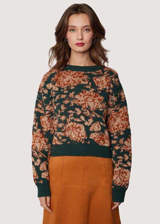 Lost + Wander Sweaters - Lost + Wander Rosetta Green Floral Knit Crewneck Pullover Sweater Size S